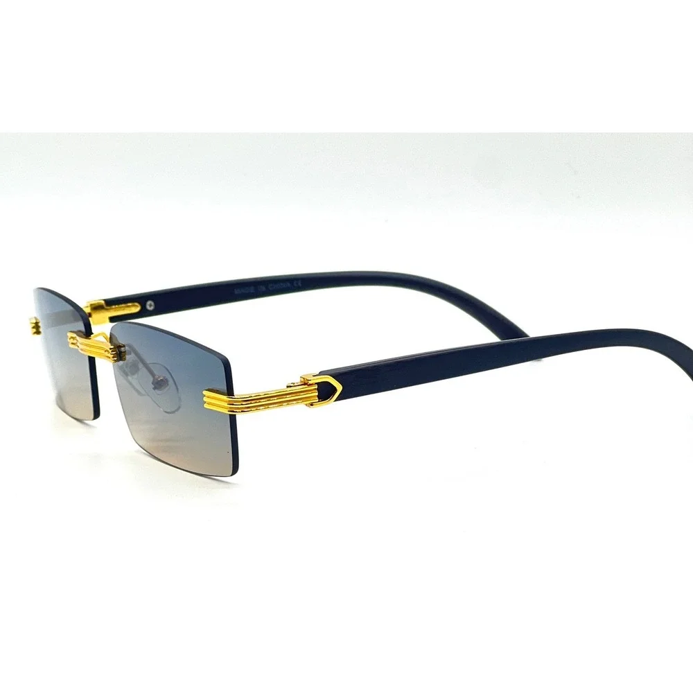 Frameless Rectangle Sunglasses Green Lens Gold Mens Fashion Shades Casual Lentes